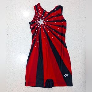 UNITARD GK ELITE Gymnastics Dance Shorts Leotard CM Medium USA Olympic Red Blue